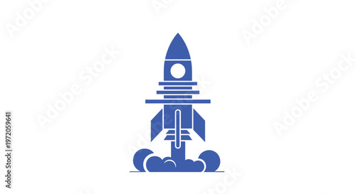Blue Rocket Ship Icon Isolated on White Background for Launch.