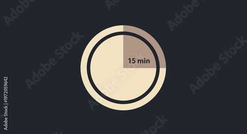Fifteen Minute Countdown Timer Icon for Time Management and Productivity, Business Planning, Deadline Concept