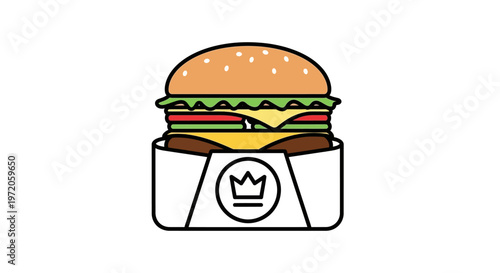 Burger in a Box Illustration.