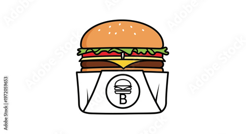 Burger in a paper wrapper.