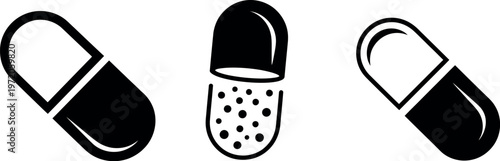 Capsule pill icons medicine pharmacy vector set isolated transparent background drug health medication symbol illustration