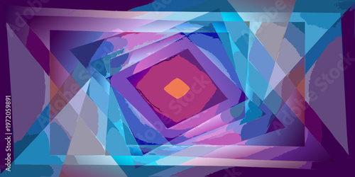 Abstract geometric composition featuring nested squares and vibrant color gradients