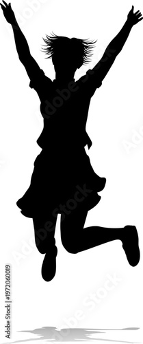 A happy woman jumping for j...