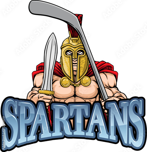 A spartan man ice hockey sports team cartoon mascot