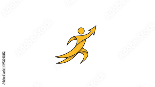Abstract Yellow Figure with Arrow Symbolizing Growth and Success.