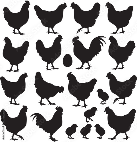 Set silhouettes of chickens and roosters.