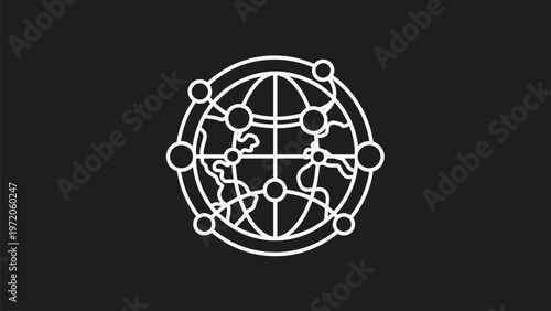 Abstract White Globe with Connected Dots on Black Background.