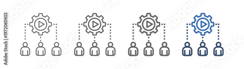 
outline icon set duty with gear design, and three people