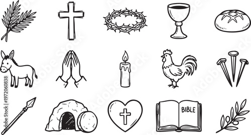 Various Christian symbols and objects for easter and bible study