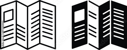 Vector illustration of black and white folded brochures with lines