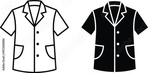 Vector graphic illustration of two short-sleeved shirts with a classic design and pockets