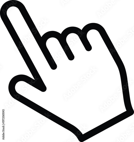 A black line drawing of a pointing hand with index finger extended