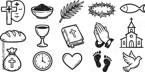 Various Christian symbols and objects for worship and practice
