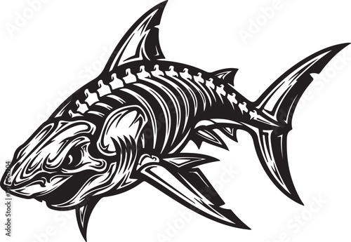 Shark Skeleton Design, Marine Predator Illustration