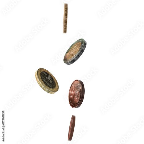 money coins euro falling isolated for background - 3d rendering