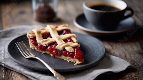 Classic Italian Cherry Jam Tart Crostata With Golden Lattice Crust Vibrant Red Cherry Filling Contemporary Artisanal Food Photography