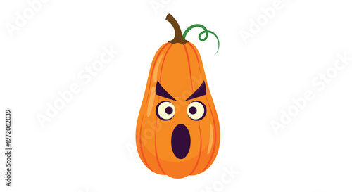 Tall orange pumpkin with a shocked or angry carved face is a perfect character for various Halloween decorations.