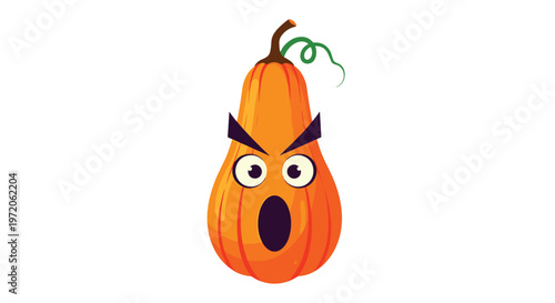 Spooky halloween pumpkin with a carved scary face and glowing eyes for seasonal autumn celebration and holiday decoration.