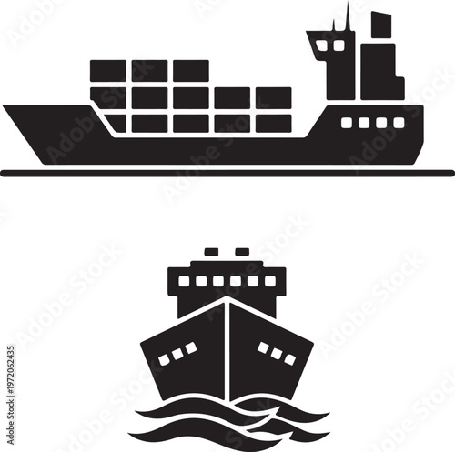 Ship icon, silhouette, logo on white background