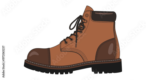 Classic Brown Leather Work Boot, Side View, Durable Footwear