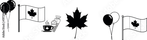 Celebrating canada iconic maple leaf flags coffee and balloons a canadian symbolism collection