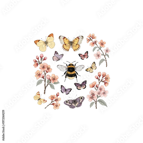 Insects and Pollinators Vector Collection - Butterfly, Bee, and Dragonfly Set