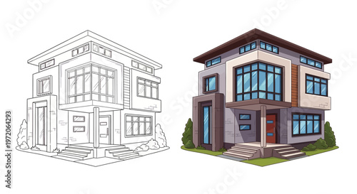 Modern House Exterior Design: Sketch to Realistic Rendering
