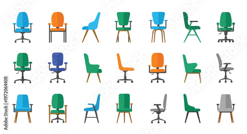 A comprehensive collection of various modern office and home chairs, showcasing a diverse range of contemporary seating designs suitable for different professional workspaces, comfortable study areas,