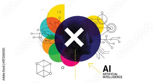 Adobe Illustrator This vibrant abstract illustration visually represents artificial intelligence concepts, showcasing complex data networks, innovative technology, and advanced machine learningArtwork