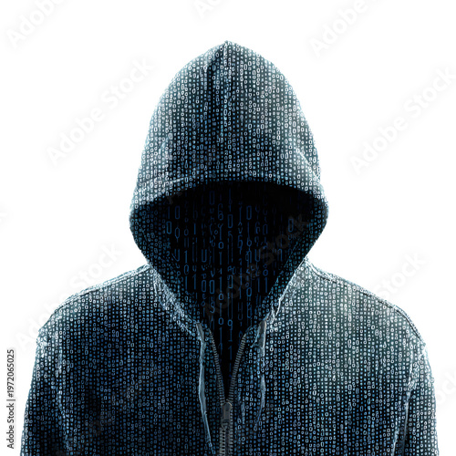 Anonymous Hacker in Hoodie with Binary Code Pattern - Professional Stock Photo