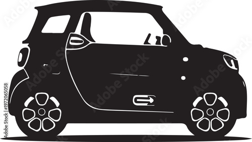 Smart car, black silhouette, side view, vector illustration, city car, compact vehicle