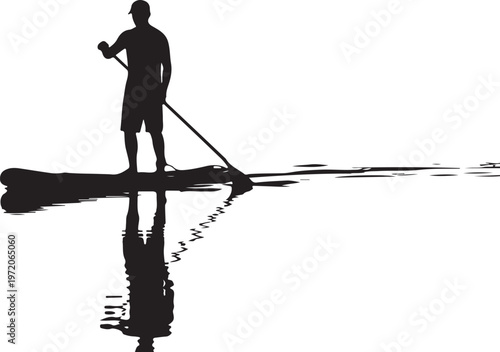 Stand up paddleboard, silhouette man, black icon, water sports, recreation