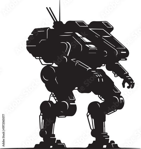 Robotic mech, futuristic robot, black silhouette, sci-fi character, mechanical design