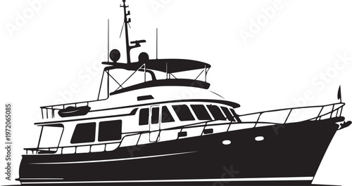 Luxury yacht, boat, vessel, nautical icon, black and white