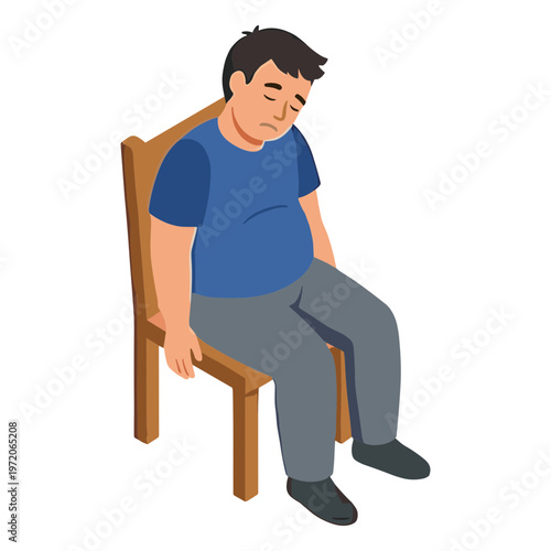 An obese man sleeping peacefully on a chair indoors
