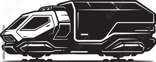 Futuristic spacecraft, sci-fi vehicle, black and white illustration, futuristic transport