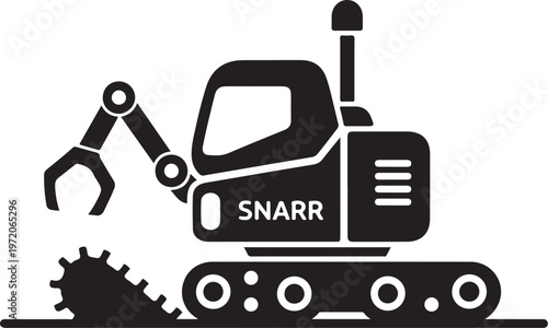 Black excavator, heavy machinery, construction equipment, industrial icon