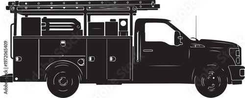 Fire truck, emergency vehicle, black silhouette, utility truck, rescue vehicle