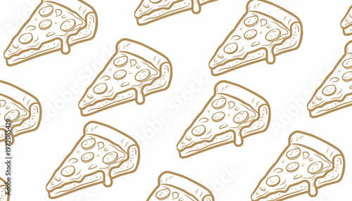 Chicago Pizza Pattern Design. Seamless Deep Dish Illustration. Stuffed Crust Pizza Motif. Handdrawn Fast Food Style.