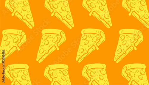 Chicago Pizza Pattern Design. Seamless Deep Dish Illustration. Stuffed Crust Pizza Motif. Handdrawn Fast Food Style.