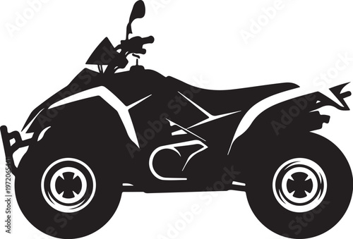 Black ATV silhouette, quad bike icon, off-road vehicle, motorcycle graphics