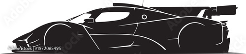 Black sports car, racing vehicle, speedster, side view, vector illustration