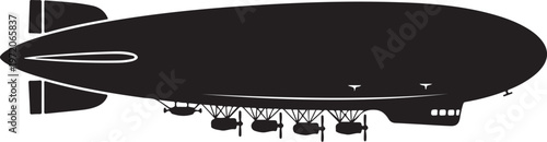Black zeppelin, airship vector, dirigible illustration, aircraft icon