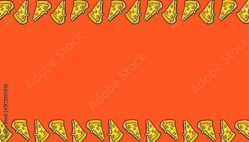Chicago Pizza Pattern Design. Frame Deep Dish Illustration. Stuffed Crust Pizza Motif. Handdrawn Fast Food Style.