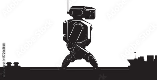 Robot, futuristic silhouette, industrial machine, mechanical figure