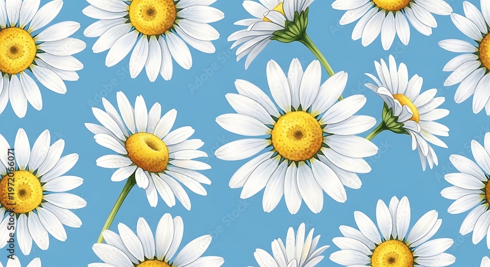 Obraz premium White Daisies on Blue Background Floral Pattern