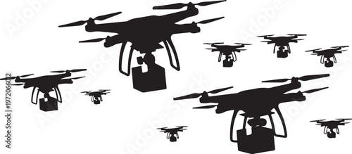 Drone, drones, aerial, silhouettes, black, vector icons, 8 drone shapes, aircraft, flying robots