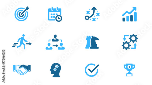 Set of icons for planning, management, and corporate strategy concepts.