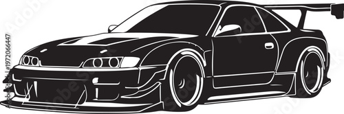 Vector sports car, racing car, black illustration, automotive design, speedster