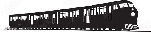 Black train, locomotive, railway vehicle, transportation icon, vector graphic